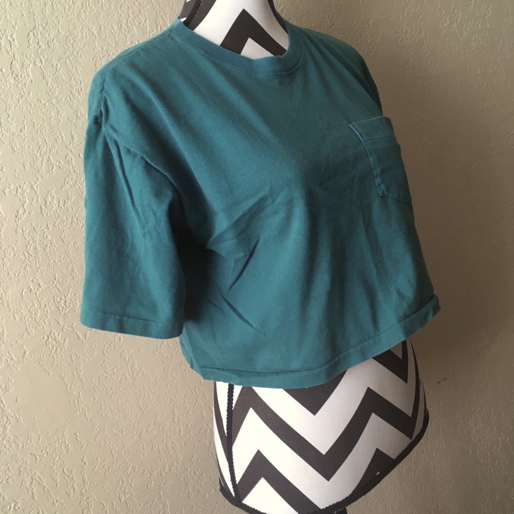 Vintage Teal Pocket Crop T